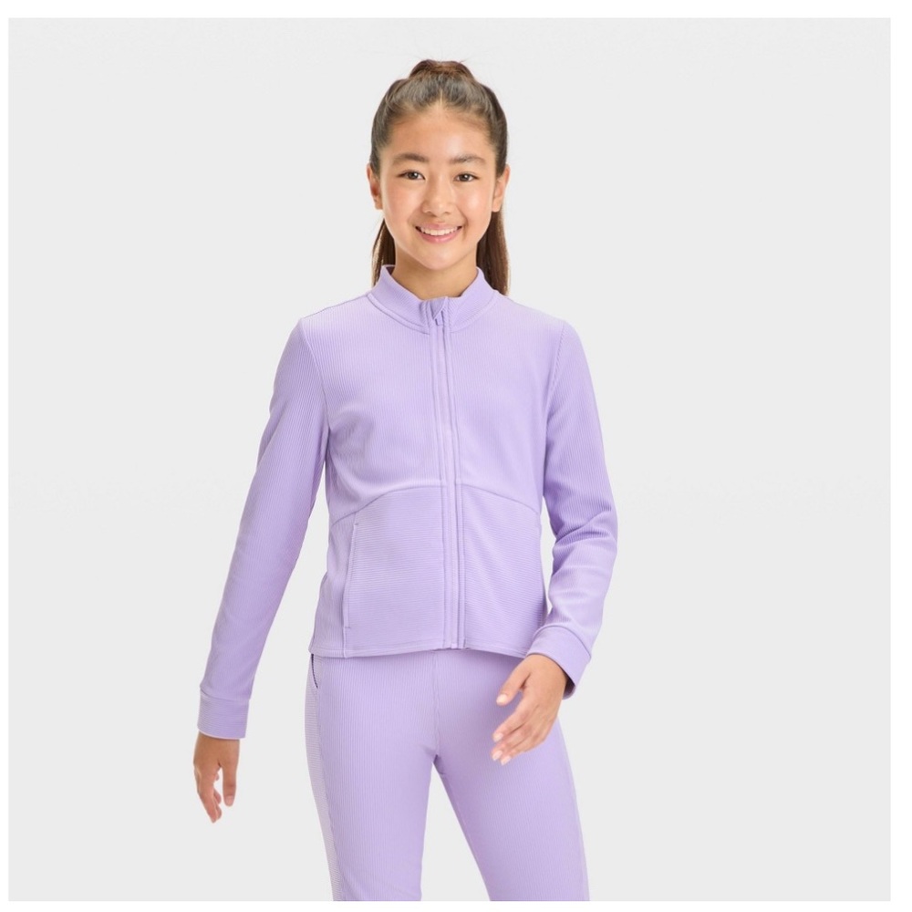 All in Motion Girls' Cozy Knit Purple Rashguard Jacket with High Collar - Picture 1 of 2